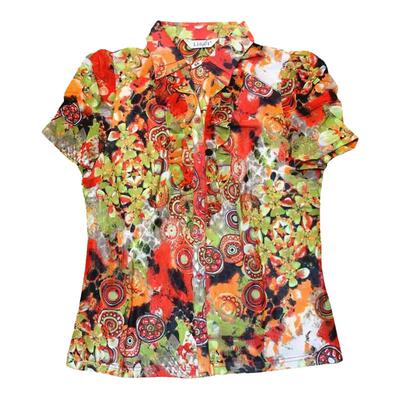 丽柜收腰套头纽扣短袖台湾纱衬衫