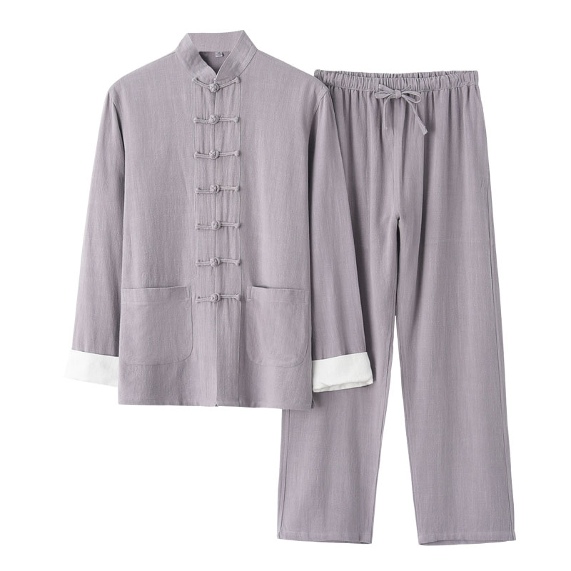 唐装男亚麻盘扣复古禅修服两件套