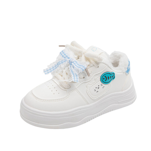 2025秋冬新款加绒小白鞋女童运动鞋二棉中大童厚底学生休闲板鞋