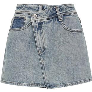 ONLY2025夏季新款辣妹风做旧水洗不对称腰头裙裤A字短裤牛仔裤女