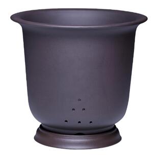 宜兴紫砂花盆兰花 盆景盆中等 桌面室内古典刻绘透气大金钟花盆