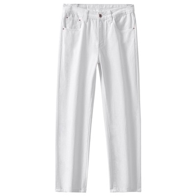 罗蒙秋冬加绒直筒白色牛仔裤男