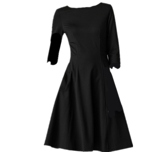 赫本风小黑裙春秋新款法式修身礼服女显瘦大码中长款连衣裙工服