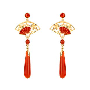 故宫淘宝|鸿运当头红玛瑙耳饰红色耳环新婚结婚新中式生日礼物女