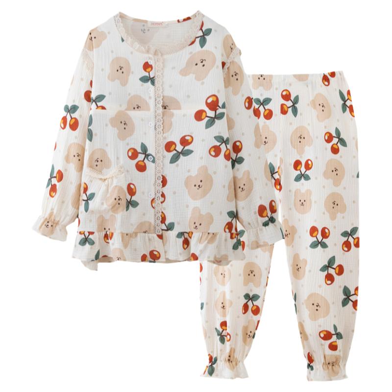 月子服大碼200斤春秋純棉套裝孕婦產(chǎn)后哺乳衣家居服紗布睡衣夏季