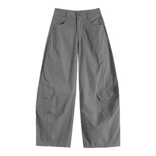 设计感阔腿工装弯刀裤子女大码胖mm今年流行梧桐裤休闲香蕉镰刀裤