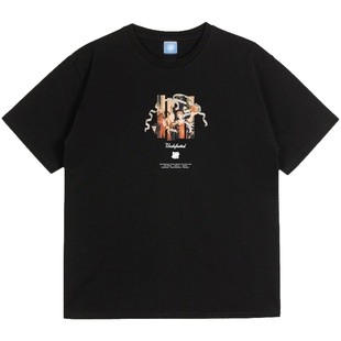 不败五道杠 HIAUTO UND 夏季圆领短袖意式油画印花 男女情侣款T恤