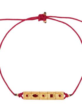 Wens Jewels 石榴石小金牌红绳手链新年红色复古小众原创设计首饰