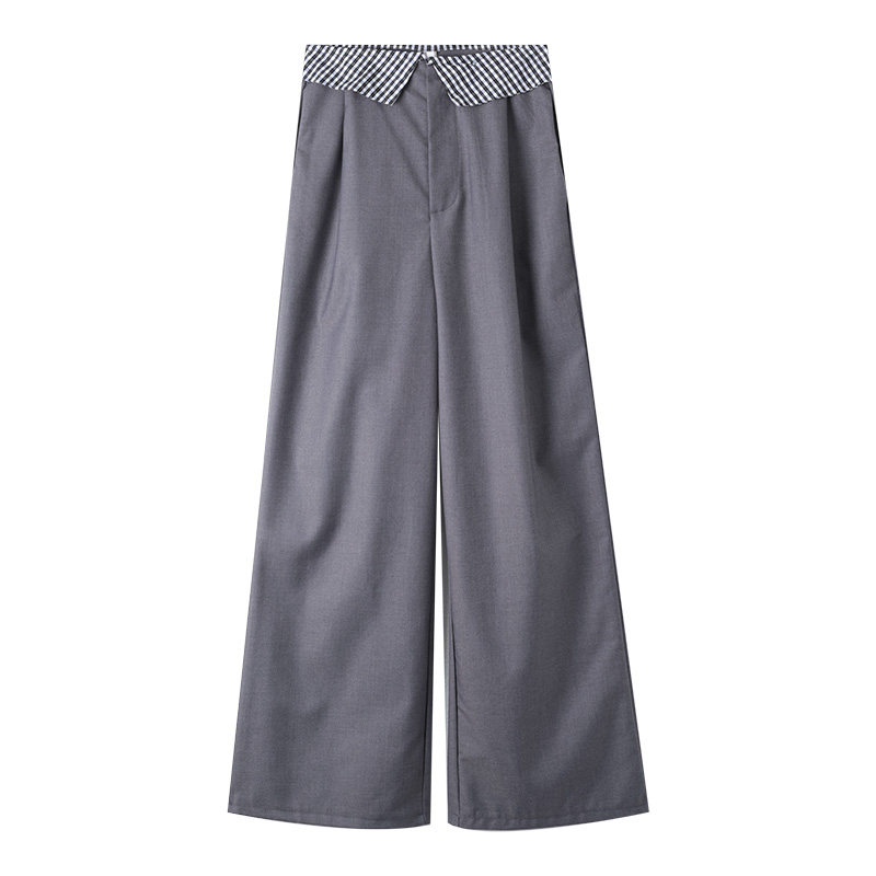 宽松垂感通勤西装裤女2026春秋装新款黑色格纹翻腰捏褶西裤阔腿裤