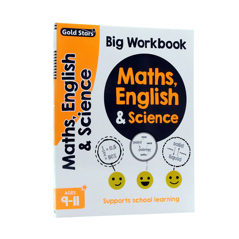 192页大厚本英文原版 Gold Stars Big Workbook Maths English and Science数学英语自然科学学习手册 9-11岁小学生练习册