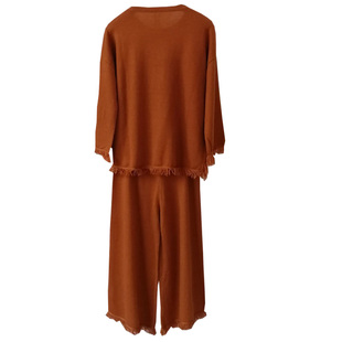 纤衣姐姐 濮 针织衫毛边+系腰带阔腿裙裤套装 宽松弹力宽松分开拍