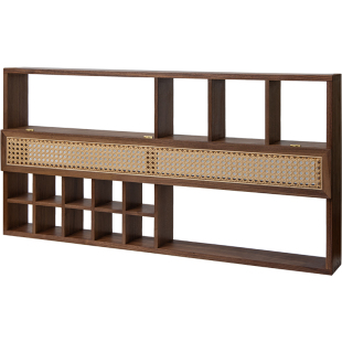 梵瀚 藤编实木多宝阁置物架客厅茶室摆件展示柜茶杯架挂墙博古架