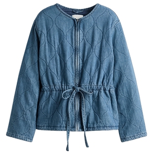 HM女装棉衣棉服绗缝牛仔外套莱赛尔时尚夹克菱格纹棉服1322243