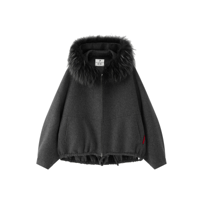 DID DAILY:Ayla 貉子毛领休闲连帽双面呢外套25冬新品