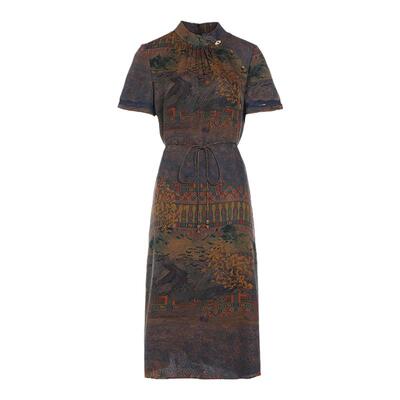 乔万尼24mm重磅真丝香云纱连衣裙洋气时尚中长款收腰设计EM2E766