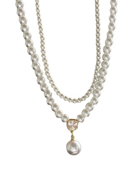 法式复古玻璃珍珠双层项链女配饰小米珠甜美轻奢小众锁骨链choker