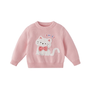 女童毛衣女小童秋冬洋气冬装红色毛绒衣服宝宝上衣儿童纯棉针织衫