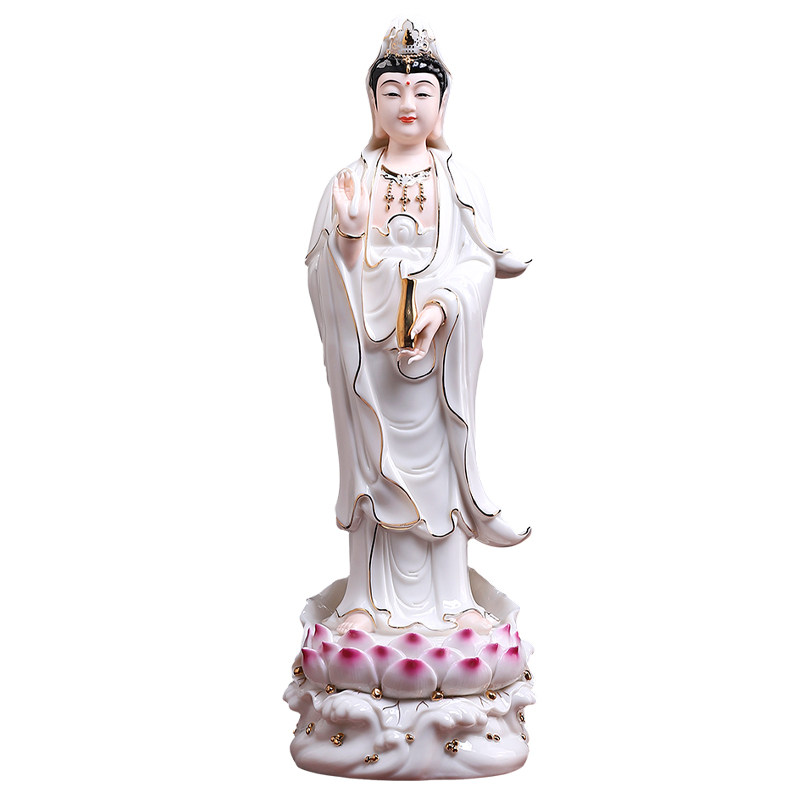 戴玉堂陶瓷站立像观音菩萨莲花佛像供奉家用佛像南海观世音菩萨像