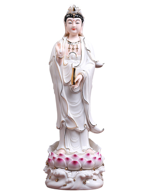 戴玉堂陶瓷站立像观音菩萨莲花佛像供奉家用佛像南海观世音菩萨像