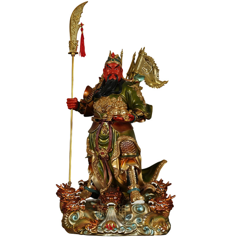 九龙立刀关公武财神铜像招财镇宅