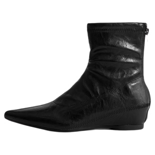 【陳妮可】高奢级~4cm内增高版后拉链尖头加绒短靴纹理瘦瘦靴