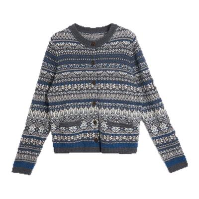 TOFOD 费尔岛 老钱针织开衫 双股澳州羊毛提花圆领上衣