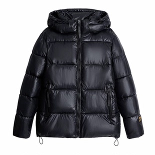 新款黑色连帽黑金羽绒服男女加厚保暖情侣亮面防寒白鸭绒外套冬季