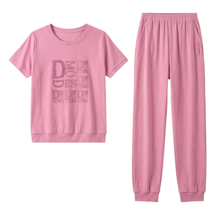 运动套装女夏季2026年新款时尚洋气短袖长裤宽松夏装休闲服两件套