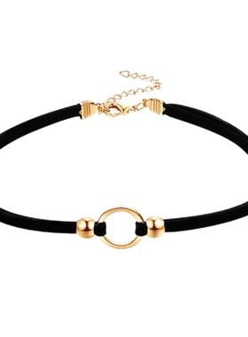 简约圆环黑色性感锁骨链女网红项链短款chocker脖子饰品颈带颈链