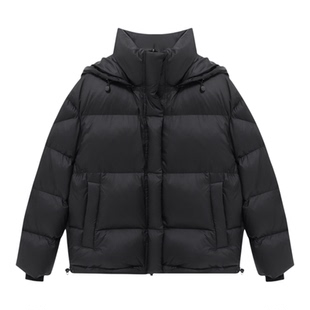 百家好连帽短款白鸭绒羽绒服女士2025冬季新款连帽黑色小个子外套