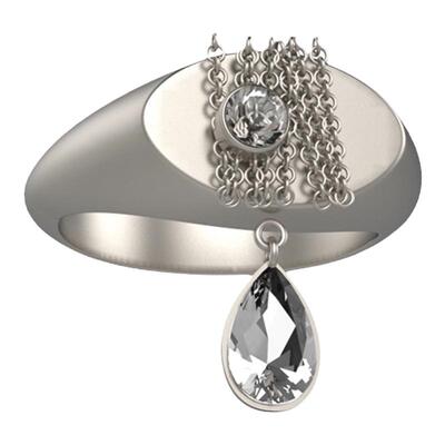 XTASTE REFOUND TEN VIBE银色链条缠绕水滴锆石开口戒指