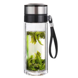 大容量双层玻璃杯隔热防爆防摔家用茶水分离泡茶杯子加厚便携带盖