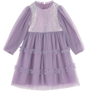 LittleNaive 秋冬女童网纱裙珠片儿童公主裙节日甜美中大童连衣裙