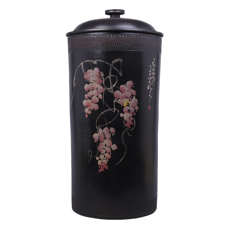 建水紫陶直筒彩填大茶缸21饼缸