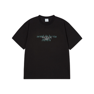 ADLV双层视觉LOGO印花短袖休闲风男女同款T恤2026年新款宽松上衣