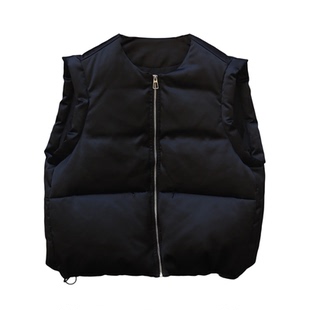 欧货高端圆领90白鸭绒羽绒马甲女冬2025新款宽松无袖加厚马夹外套