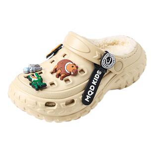 MQD儿童棉拖鞋男童2025新款秋冬季中大童宝宝加绒保暖居家洞洞鞋