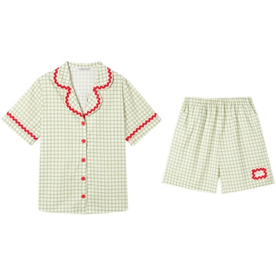 原创格纹纯棉睡衣女士家居服套装