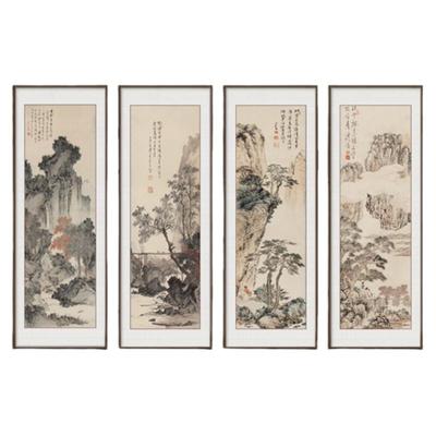 尊弘实木边框新中式四联装饰画