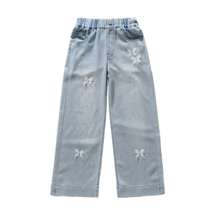 女童牛仔裤春夏薄款长裤儿童春款裤子中大童春装直筒裤女孩阔腿裤