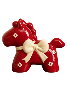 年会礼品客户员工伴手礼好运马吉祥物送朋友本命年陶瓷过年红色