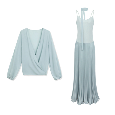 百褶吊带连衣裙罩衫时尚套装女