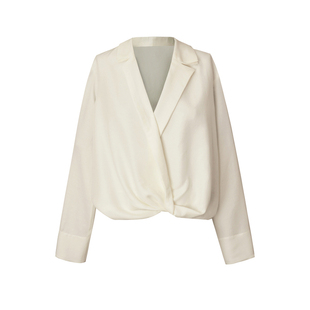 LESS春季桑蚕真丝衬衣女休闲宽松双层西装领白色衬衫2N3211660