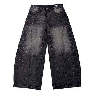2026春款满天星牛仔裤男美式做旧水洗百搭宽松弯刀宽松百搭长裤潮