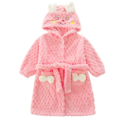儿童睡袍长袖法兰绒女童浴袍比纯棉吸水女宝宝女孩干发帽浴裙裹巾