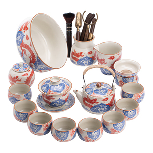 鑫裕源龙纹中式功夫茶具套装青花瓷盖碗西施壶10头陶瓷茶具组合