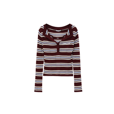 REVAN芮范新品设计师款红蓝黄条纹长袖毛衫RL30601164