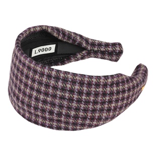 L9000/小香风紫色格纹毛呢发箍超宽边加厚显白发卡大头显脸小头饰