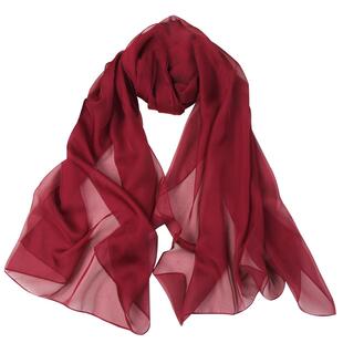 达芬奇密码酒红色丝巾女春秋桑蚕丝长条纱巾披肩外搭真丝妈妈围巾