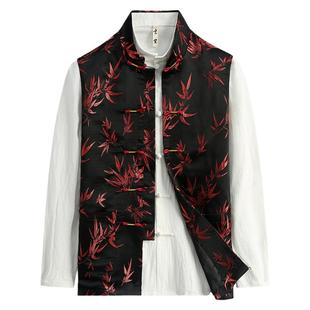 夏季唐装男薄款无袖坎肩男士宽松国潮印花背心马褂中国风男装马甲